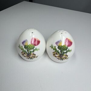 Royal Sandford Bone China Thistle Salt Pepper Shakers White Double Sided
